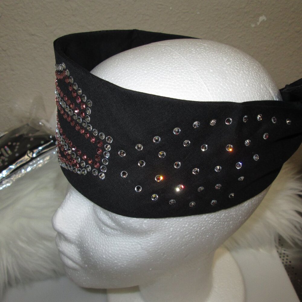Black w/ SILVER & PINK Swarovski Crystals Bling Bling Riding Bandana SHINE! - Picture 2 of 3
